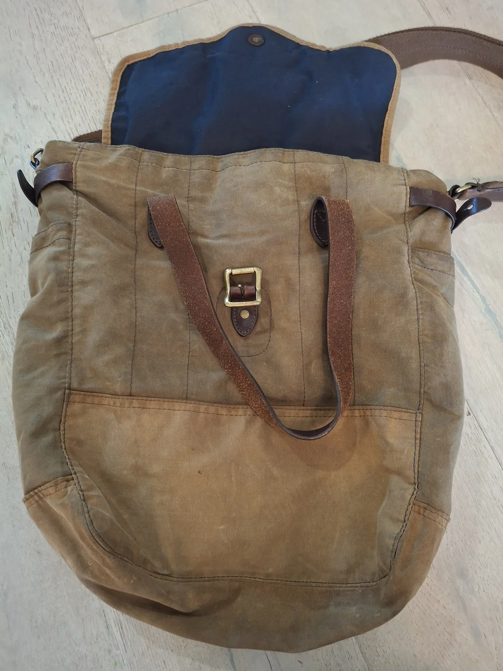 J. Crew Olive Brown Canvas Messenger Bag with Leather Trim
